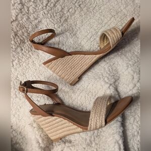 a new day Cream Braided Espadrille Wedge Sandals with Tan Ankle Straps